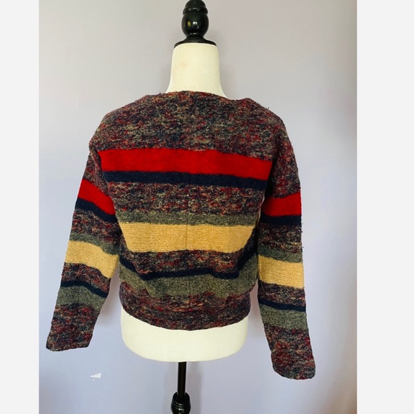 Madewell Red Grey Hi-line Stripe Boucle Knit Wool Cardigan Jacket - Picture 3 of 6